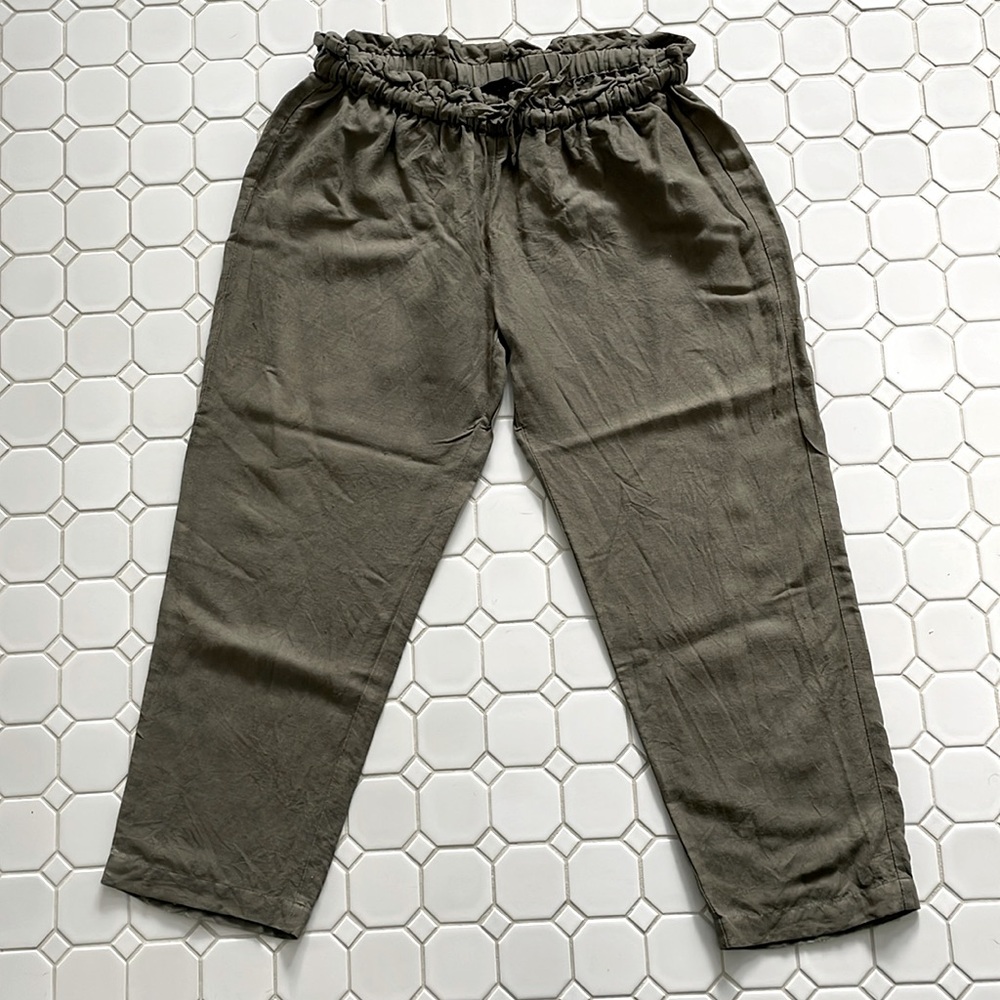 Hatch Maternity Linen Paper Bag Drawstring Pants - size 0, Color Olive